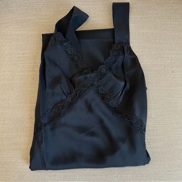 Reformation Provence Silk Midi Dress - Black Noir Lace Trim Soft Cocktail Party - Picture 5 of 12